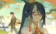 genshin impact cutscene cloud retainer one eye open looking back at zhongli